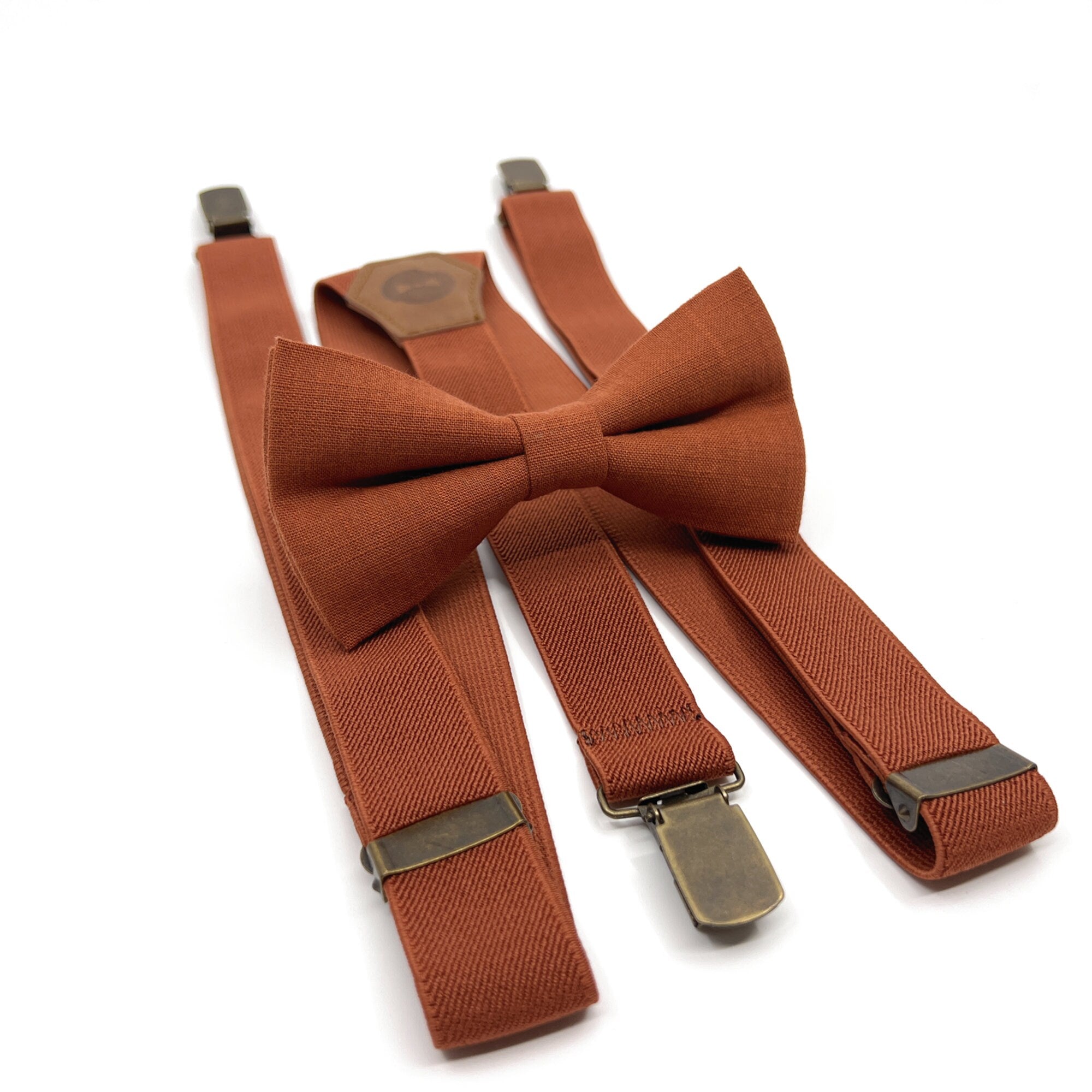 Burnt orange Bow Tie suspenders Set, Groomsmen suspenders, Ring Bearer, Wedding Suspenders, Suspenders Men, Groom Suspenders, Wedding Gift