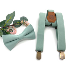 Dusty Sage green Suspenders Set, Sage Green Bow tie, Wedding bow tie, Groom bow tie, Ring bearer, Bow Tie for men, baby, boy, Groomsman Gift