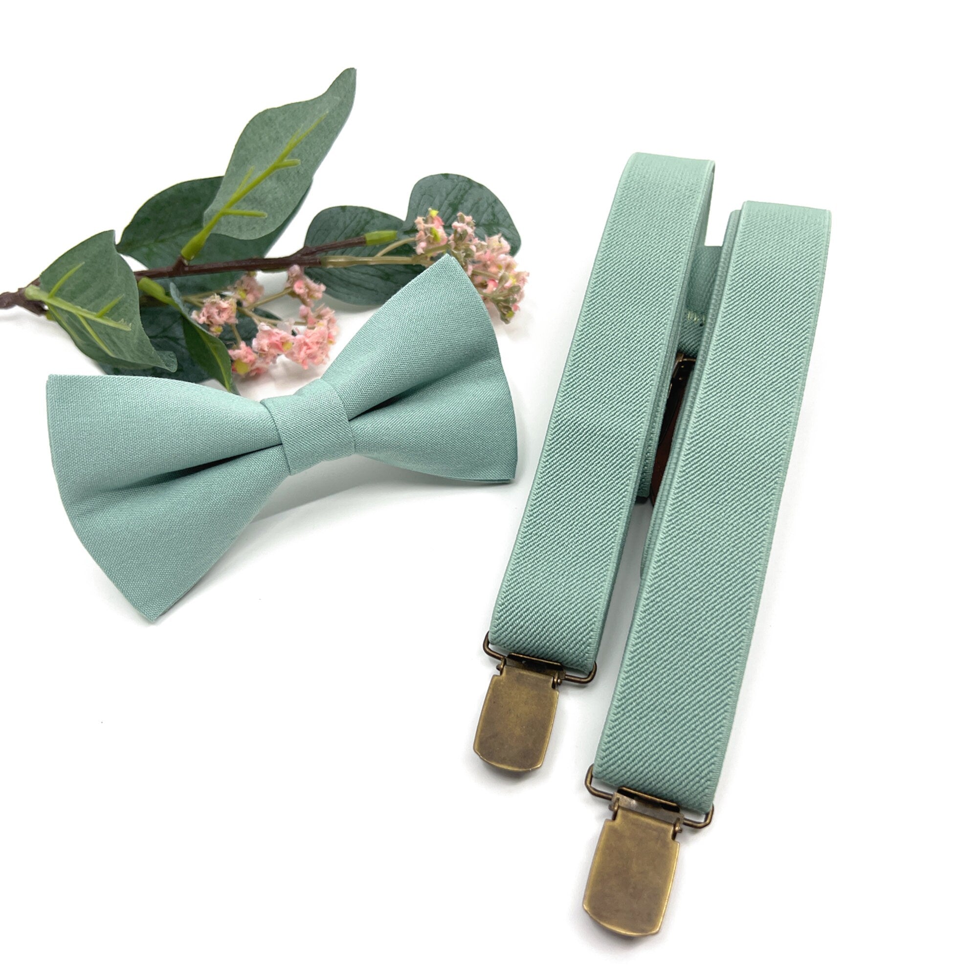 Dusty Sage green Suspenders Set, Sage Green Bow tie, Wedding bow tie, Groom bow tie, Ring bearer, Bow Tie for men, baby, boy, Groomsman Gift