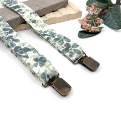 Floral Sage Green Suspenders, Floral Sag Bow tie, Suspender Bowtie, Wedding Floral Suspenders, Groomsmen Suspenders, Ring bearer outfit