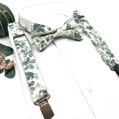 Floral Sage Green Suspenders, Floral Sag Bow tie, Suspender Bowtie, Wedding Floral Suspenders, Groomsmen Suspenders, Ring bearer outfit